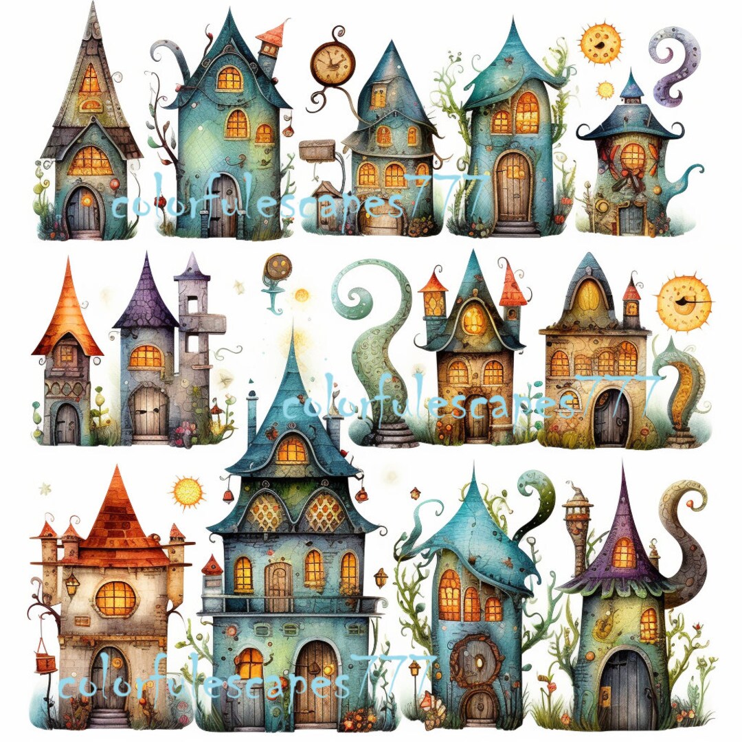 WHIMSICAL HOUSES PNG Clipart Paper Craft Supplies Junk Journal Elements ...