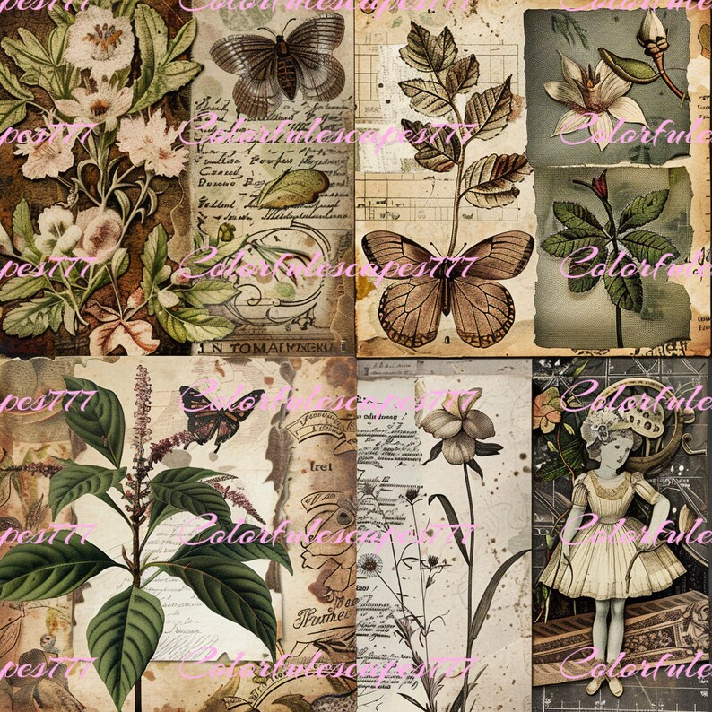 Secret Garden Junk Journal Kit printable JPG Pages With Ephemera, Cover ...