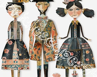 Articulated Paper Doll Digital Collage Sheet (PNG)