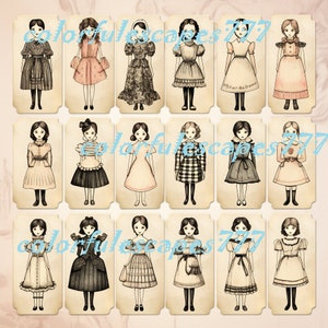 Hand  Drawn Illustrations paper doll sheet printable Digital collage sheet altered art journal page diary scrapbook jpg png instant download