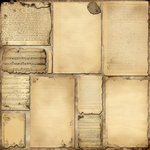 Fundos de papel antigos, kit de scrapbook digital, textura antiga para impressão, páginas de diário antigas, folha de colagem manuscrita, itens vintage