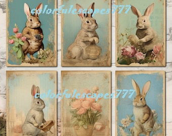 Rabbits & Roses Junk Journal Ephemera, Vintage Easter Collage (Digital Download)