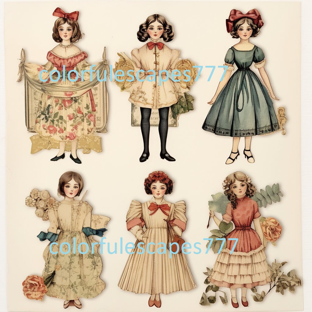 Whimsical Printable Paper Dolls and Sceneries Kit for Junk Journals ...