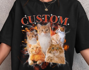 Personalized Cat Shirt, Custom Retro Shirt, 90s shirt, Women Tee Cat, Bootleg Retro 90's Tee, Custom Pet Photo, Cat Lovers Shirt, Cat Gift