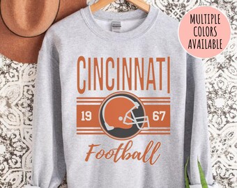 Sudadera de fútbol de Cincinnati, sudadera de Cincinnati Vintage Crewneck camisa día del juego Hoddie, ropa del día del juego de fútbol de Cincinnati estilo de los años 90