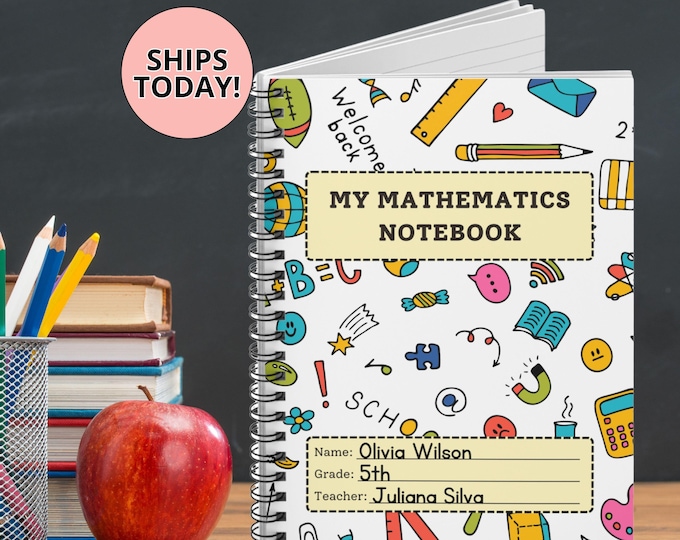 My Mathematics Notebook, Personalized Math Notebook Custom School Staff Gift for Math Students, Math Kids Gift Math Teacher Notepad for kids