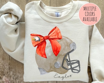 Cute Football Mom Shirt, Custom Mascot Bow Sweatshirt, Coquette Bows School Spirit Tshirt Cheer Mascot Tee Football Team Jersey Football Tee