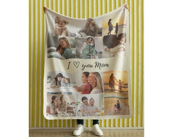 Gepersonaliseerde moederdeken, kerstcadeaus voor moeder Cadeaus van dochter, aangepaste fotodeken voor moeder Gepersonaliseerde familiedeken cadeau voor moeder
