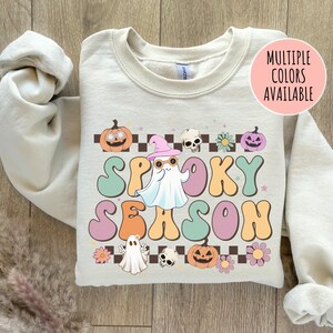 Spooky Season Sweatshirt, Checkered Halloween Sweatshirt, Halloween Gift Hoodie, Womens Halloween Shirt Spooky Season Shirt, Ghost Halloween