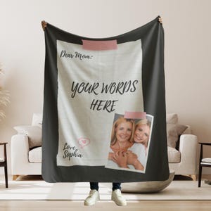 Presente personalizado de cobertor para mãe, cobertor para mãe da filha, carta para mãe com suas próprias palavras, presente para filho, cobertor para família, cobertor para mãe com texto