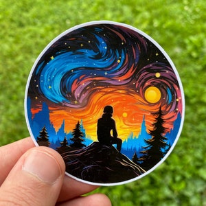 Stagazing Sticker, Night Sky decal, Laptop Sticker, Gift for Birthday, Astronomy Gift, Hydroflask decal, Nature Lover Gift, Fun Starry Sky