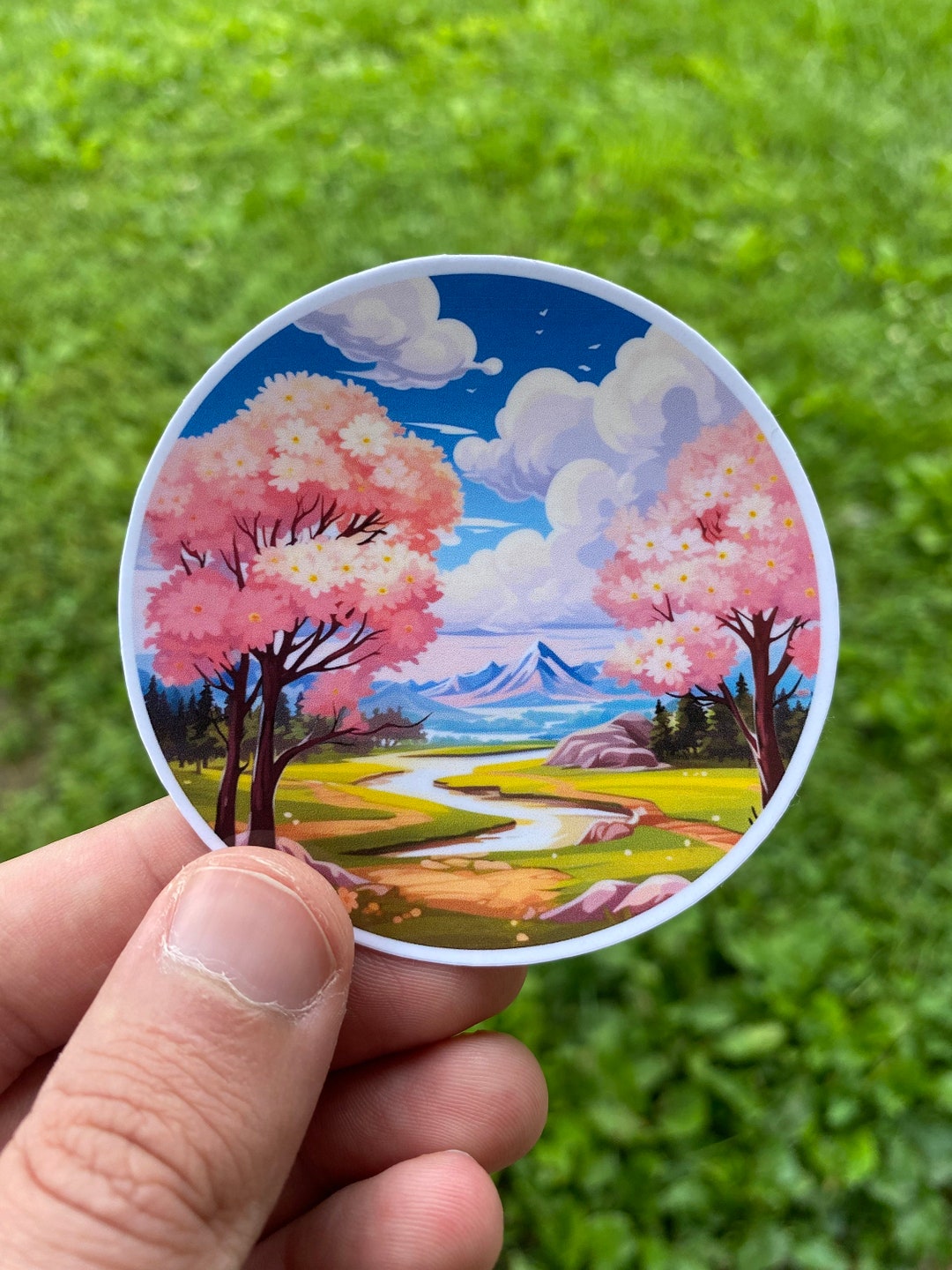 Cherry Blossom Landscape Sticker, Cherry Blossom Sticker, Vibrant Sticker, Landscape Sticker