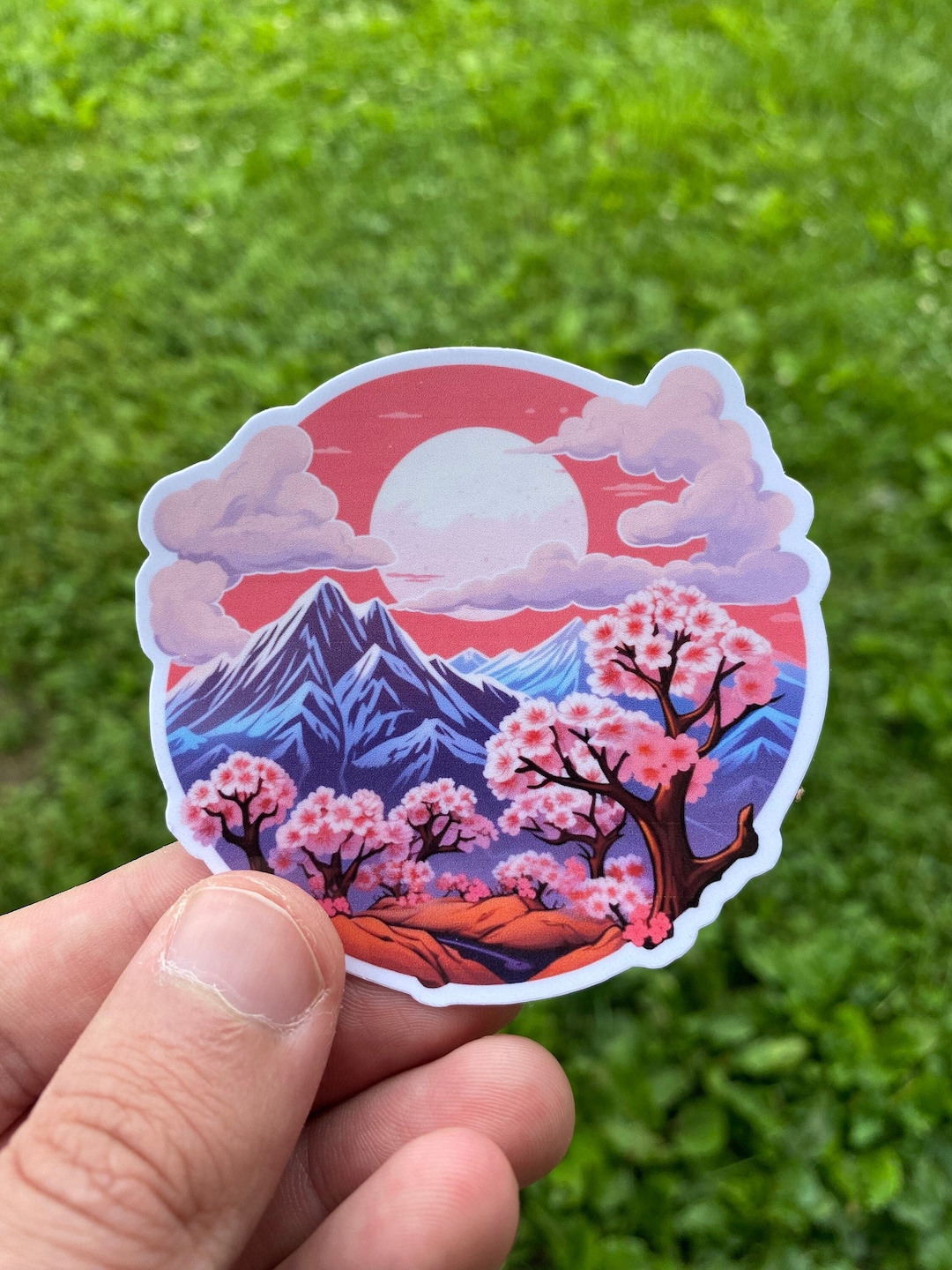 Cherry Blossom Landscape Sticker, Cherry Blossom Sticker, Vibrant Sticker, Landscape Sticker
