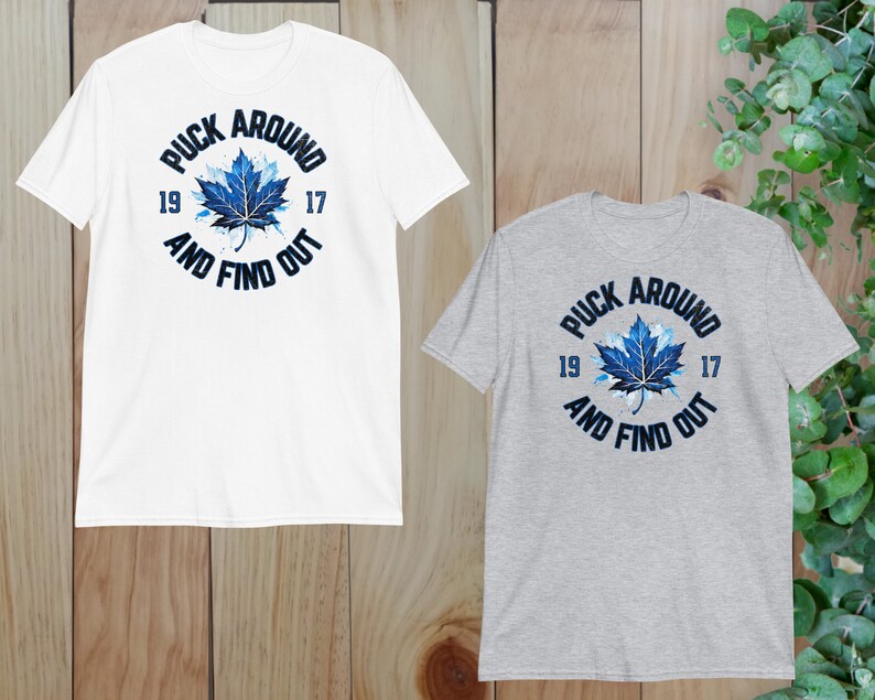 two t - shirts with a maple leaf on the front and back