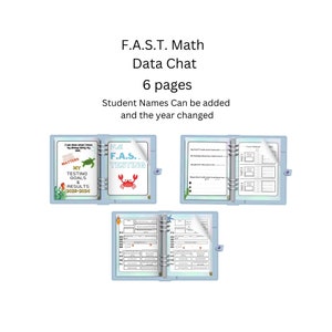 May include: A blue binder with six pages for tracking student data. The cover features a sea turtle and crab with the text "Math F.A.S.T. Testing" and "Hard Work Matters".