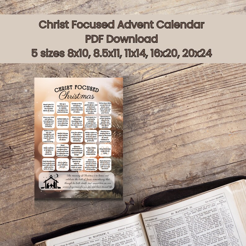 Christ Focused Advent Calendar.  5 sizes available to print 8x10, 8.5x11, 11x14, 16x20, 20x25