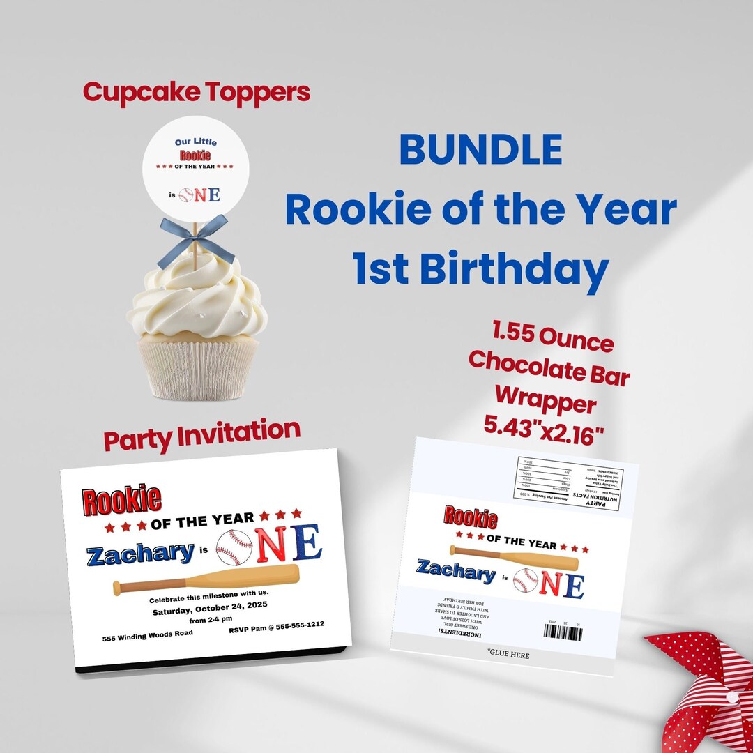 Editable 1st Birthday Baseball Theme Party Bundle - Printable Rookie of ...