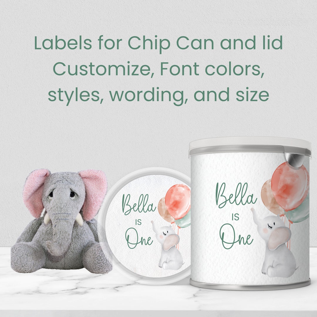 Editable Watercolor Elephant 3.1 Ounce Chip Can Label and Lid Insert ...