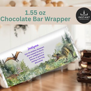 Editable Dinosaur Chocolate Bar Template, 1.55 oz Chocolate Bar Wrapper, Team Gift, Themed Guest Party Favor, Birthday Party Food, Dino love