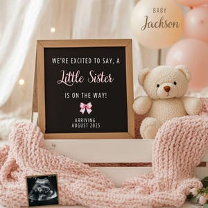 Girl Pregnancy Announcement Digital Baby Announcement Girl Gender Reveal Social Media Reveal Editable Template Its a Girl Little Sister