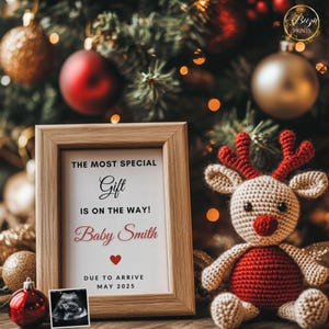 Faire-part de bébé renne de décembre, faire-part de grossesse numérique pour Noël, modèle modifiable sans distinction de sexe, faire-part de bébé bohème sur les réseaux sociaux