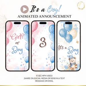 Its a Boy Animated Pregnancy Announcement Video - Digital Baby Reveal Video - Canva Template and Instant Download, Animated