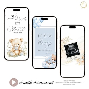 Gender reveal Its a Boy Animated Pregnancy Announcement Video - Digital Baby Reveal Video - Canva Template and Instant Download, Animated