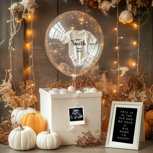 Bearbeitbares Ballon Geschenk Herbst Kürbisse Baby Schwangerschaftsankündigung - Social Media Schwangerschaftsmitteilung - Digitale Babymitteilung -