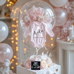 Editierbare Ballon Geschenk Baby Mädchen Schwangerschaft Ankündigung rosa - Social Media Schwangerschaft Bekanntgabe - Digitale Baby Bekanntgabe