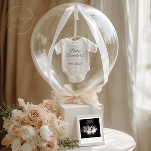 Bearbeitbares Boho Blumenballon Geschenk Baby Schwangerschaftsankündigung - Social Media Schwangerschaft offenbaren - Digitale Babyankündigung