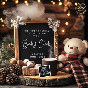 Faire-part de grossesse numérique Noël, faire-part de bébé de décembre, simple neutre bébé révéler, modèle modifiable, bébé miracle de Noël
