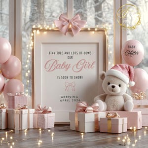 Christmas Digital Pregnancy Announcement, Editable Social Media Template, Girl Baby Announcement, Simple Gender Reveal Its a Girl Template