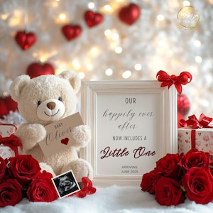 Valentines Day Pregnancy Announcement Digital, Baby Announcement Editable Template for Social Media February Boho Gender Neutral Baby Reveal