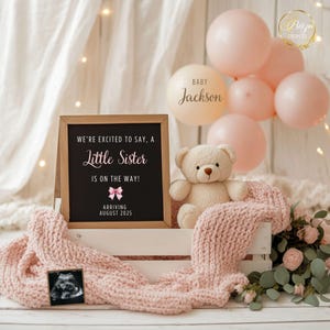 Girl Pregnancy Announcement Digital Baby Announcement Girl Gender Reveal Social Media Reveal Editable Template Its a Girl Little Sister
