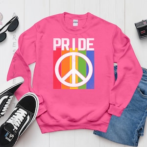 Pride Sweatshirt LGBTQ – Rainbow Peace Sign Hoodie, Love Wins Crewneck, Equality Shirt, Gay Pride Outfit, Inclusive Activism Apparel