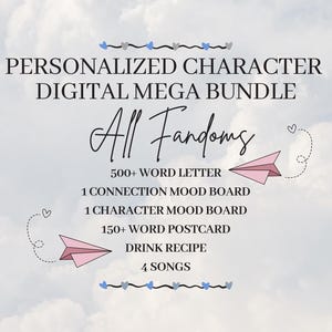 Pacote digital de personagem personalizado (carta com mais de 500 palavras, 4 músicas, 2 painéis de humor, receita de bebida, cartão postal com mais de 150 palavras) Entrega no mesmo dia - 72 horas