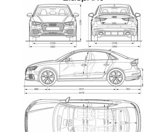 Audi RS3 2017 Technical Drawing Poster