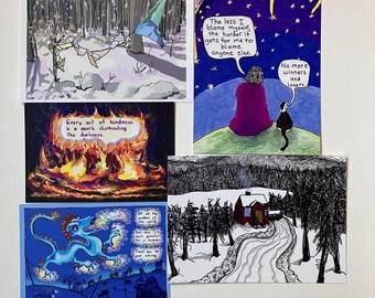 Five Postcards with original artwork and meaningful messages