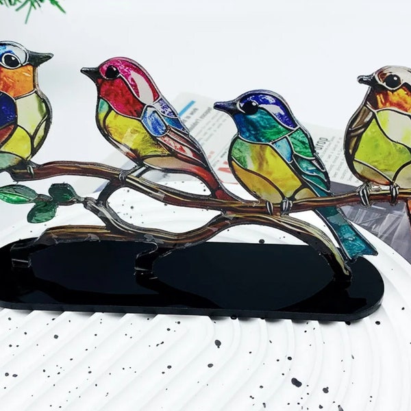 Nouvel Ornement de Bureau en Verre Fait Main, Oiseau Coloré sur Branche