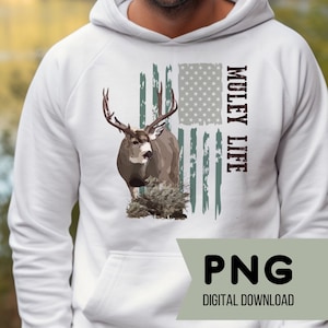 Muley Life Sublimation PNG Buck Deer Jagd Sublimation Amerikanische Flagge Camo Mule Deer png Amerikanische Jagd-T-Shirt Design für Männer Big Game