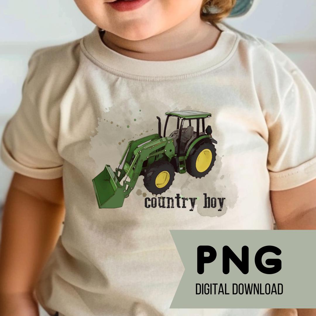 Claire & Charlie Boys Green Striped Shirt - Appliqué Tractor