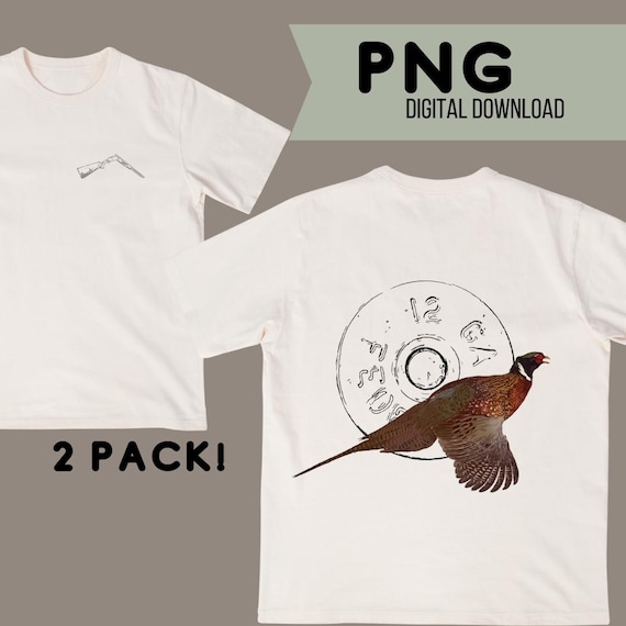 Pheasant Hunter PNG Hunting tshirt Graphic Flying Pheasant Hunter over and Under gun png Pheasant hunting PNG Mens hunting shirt design