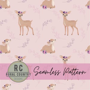 Deer Fawn Seamless Pattern Girl Floral Fawn Fabric Design Repeat Pattern Seamless PNG Hunting Seamless File Deer Hunter Seamless File png