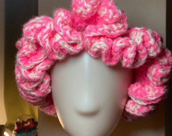 Crochet Ruffle Bucket Hat,pink Crochet Frilly Cool Beanie  display picture 2