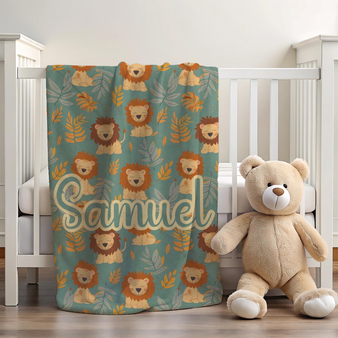 Personalized Lion Baby Blanket, Custom Name Safari Blanket for Boys ...