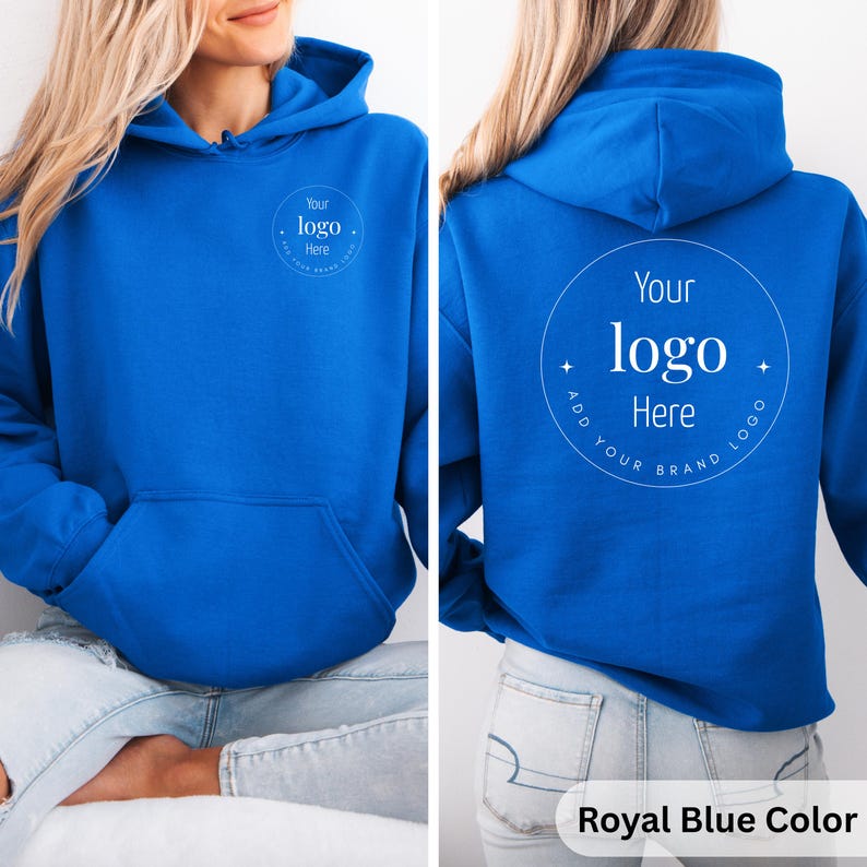 Custom Logo Hoodie , Personalized Business Hoodie Front and Back, Upload Your Design Hoodie, Small Business Branding Hoodie, Custom Print Royal