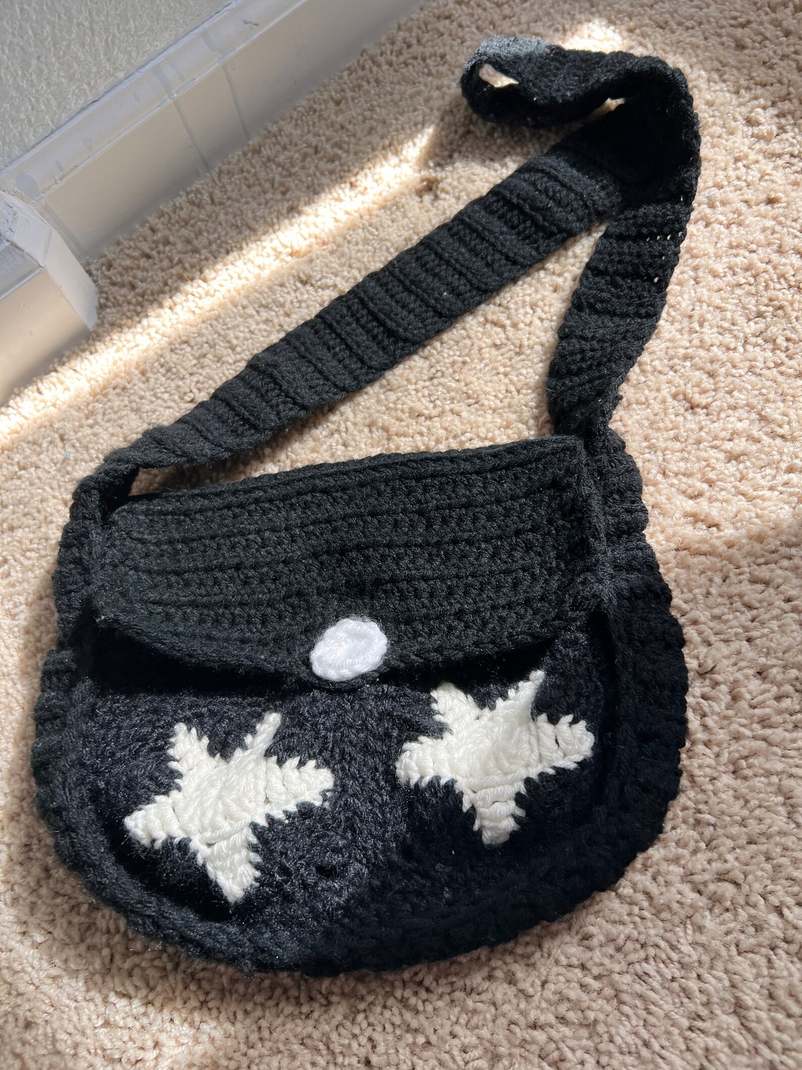 Midnight Star Messenger Bag Black Star Crochet Messenger Bag Etsy