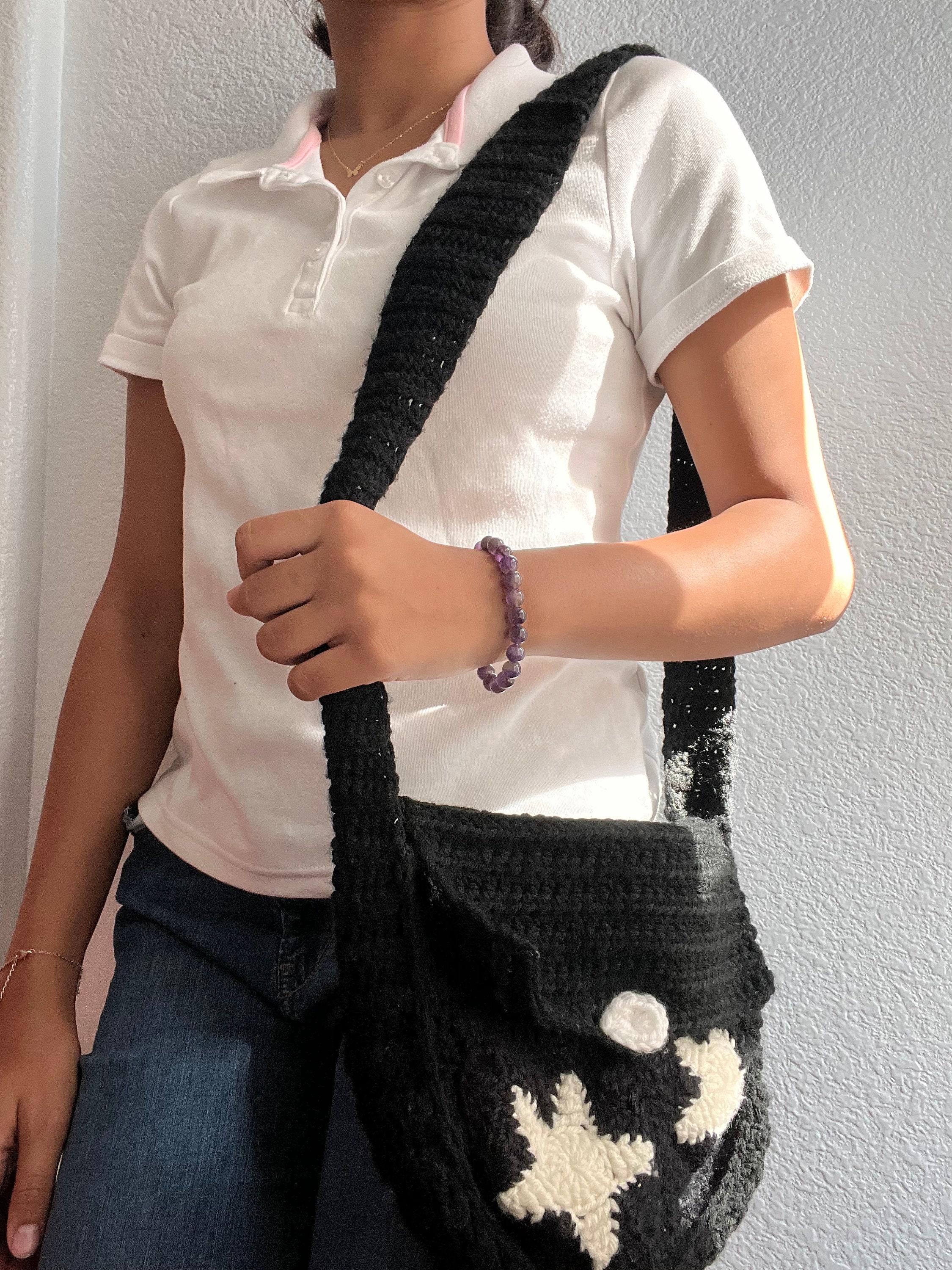 Midnight Star Messenger Bag Black Star Crochet Messenger Bag Etsy