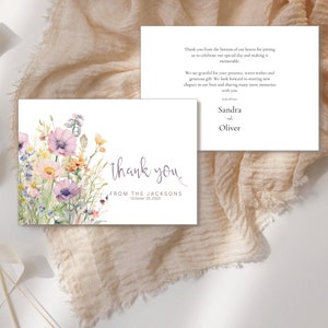Cartão de agradecimento boho, modelo de cartão de agradecimento para casamento, para impressão, cartão de agradecimento simples, download instantâneo, cartão de agradecimento de flores silvestres
