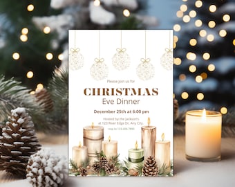 Minimalist Christmas Eve Dinner Invitation Template Printable Christmas Dinner Invite Instant Download Editable Holiday Party Invitation